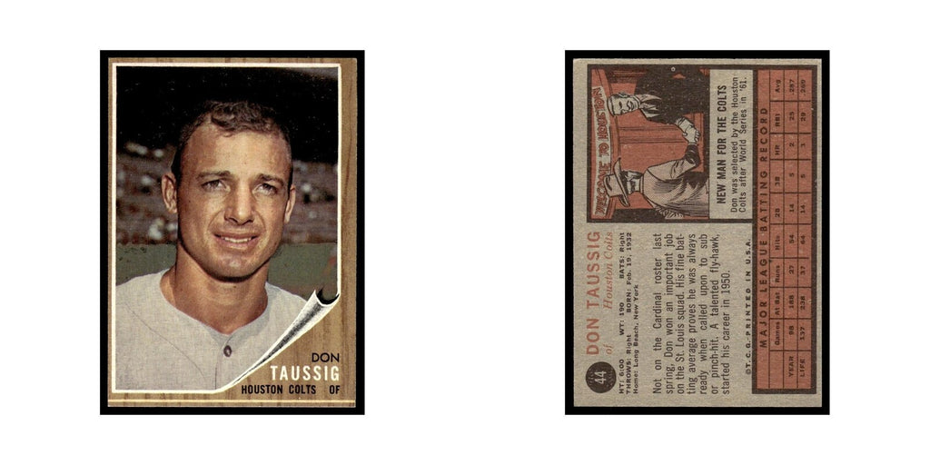 Don Taussig 1962 Topps #44 Houston Colt .45s Baseball Card VG