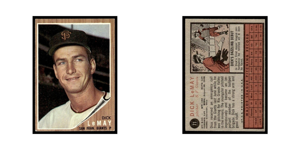 Dick LeMay 1962 Topps #71 San Francisco Giants Baseball Card VG