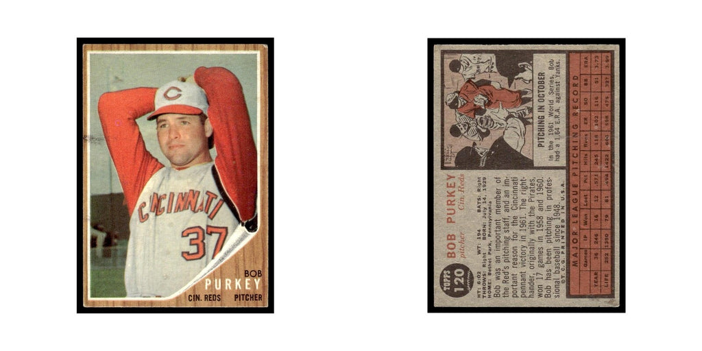 Bob Purkey 1962 Topps #120 Cincinnati Reds Baseball Card VG