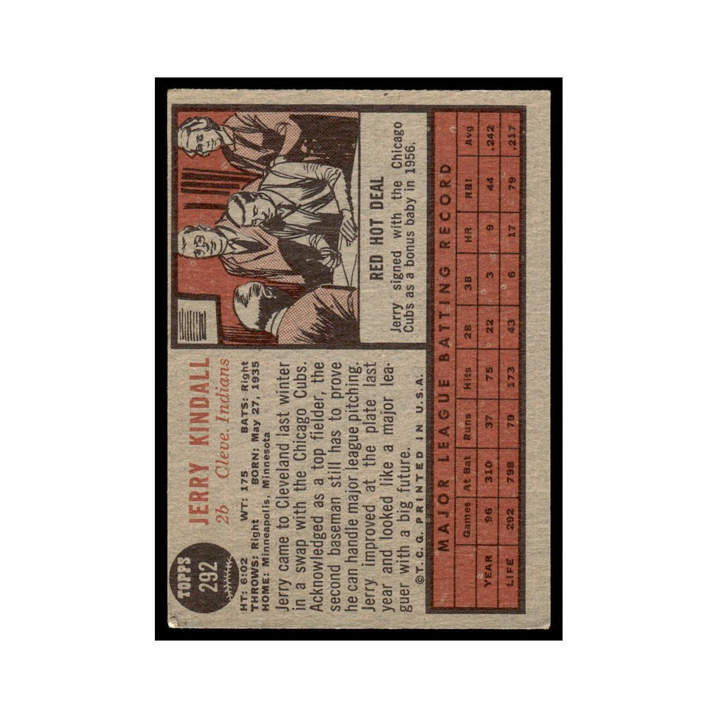 Jerry Kindall 1962 Topps #292 Cleveland Indians Baseball Card VG