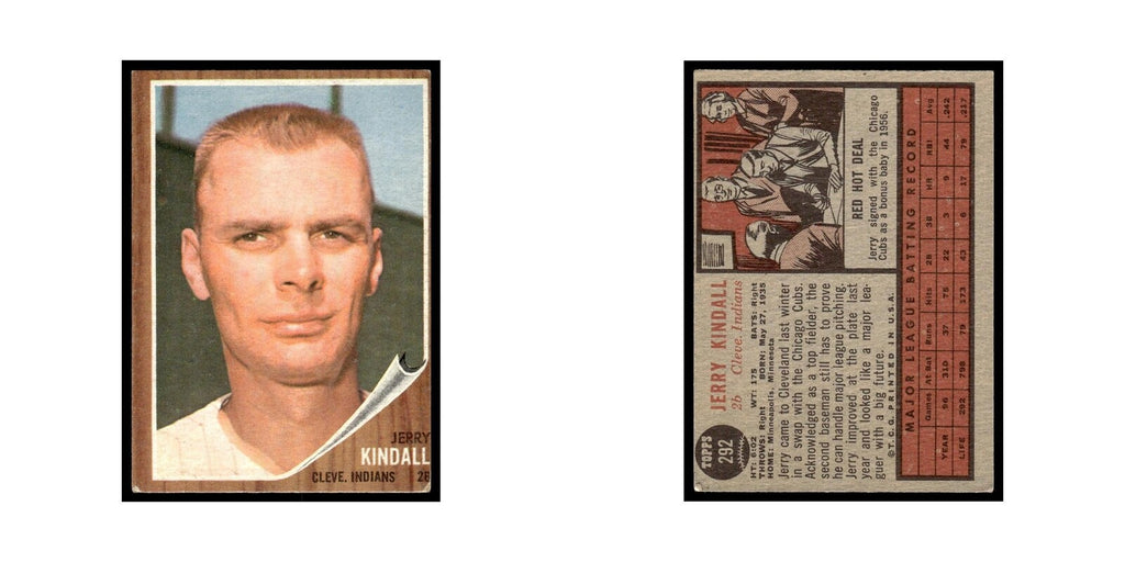 Jerry Kindall 1962 Topps #292 Cleveland Indians Baseball Card VG