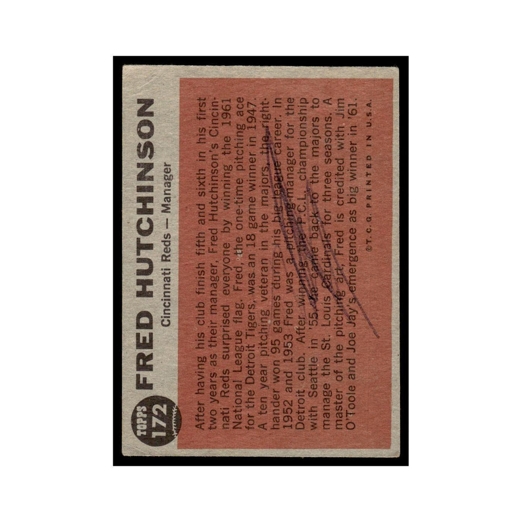 Fred Hutchinson 1962 Topps #172 Cincinnati Reds Baseball Card VG