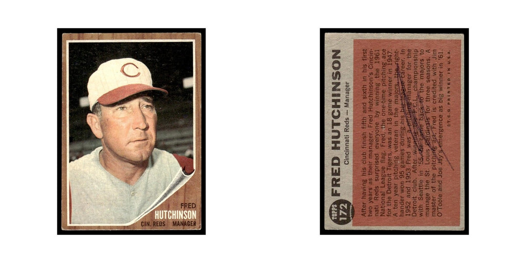 Fred Hutchinson 1962 Topps #172 Cincinnati Reds Baseball Card VG