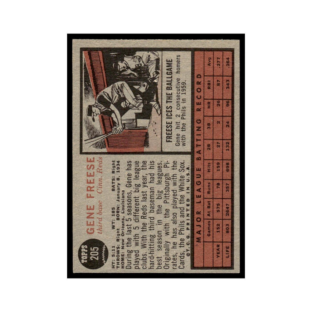 Gene Freese 1962 Topps #205 Cincinnati Reds Baseball Card VG