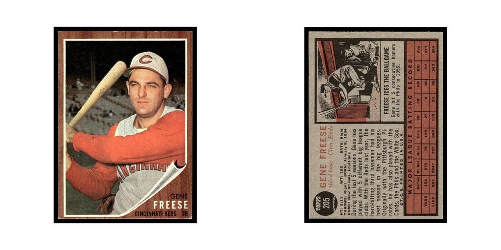 Gene Freese 1962 Topps #205 Cincinnati Reds Baseball Card VG