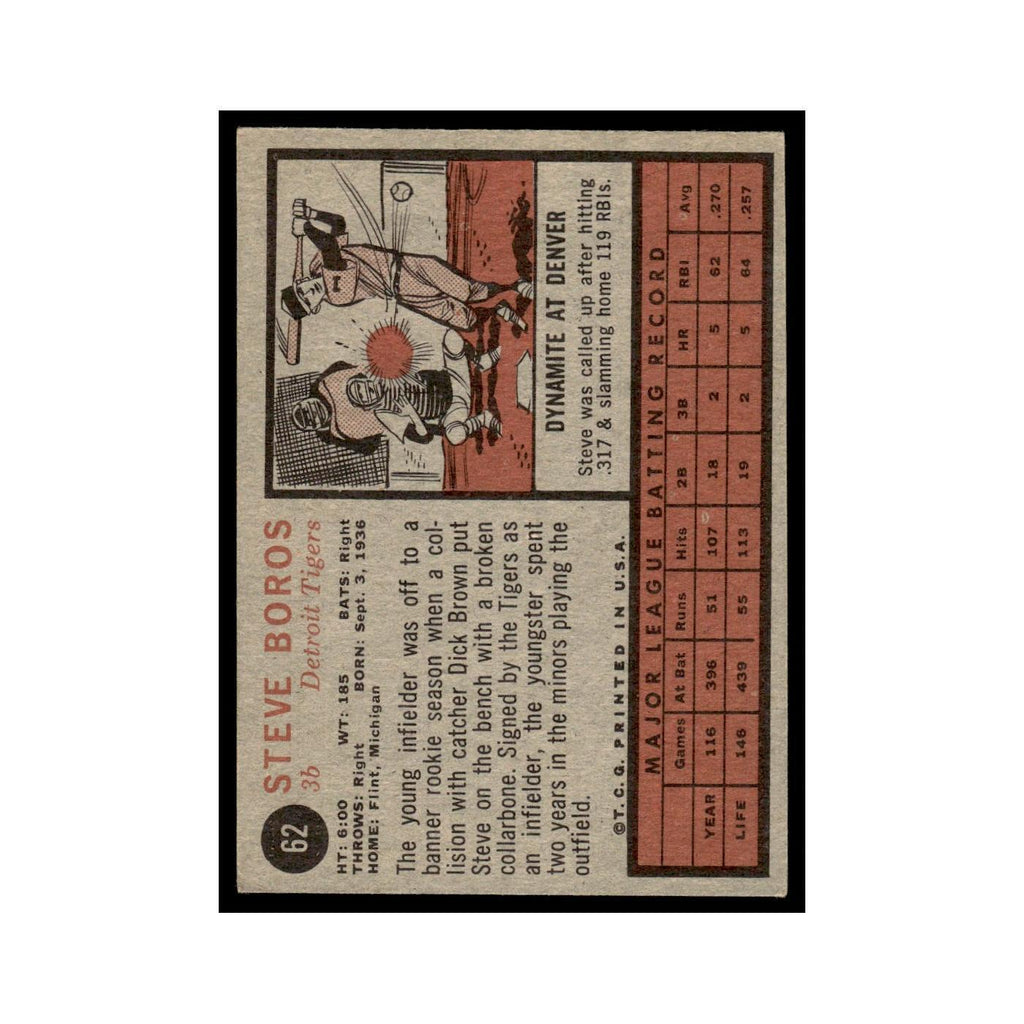 Steve Boros 1962 Topps #62 Detroit Tigers Baseball Card VG