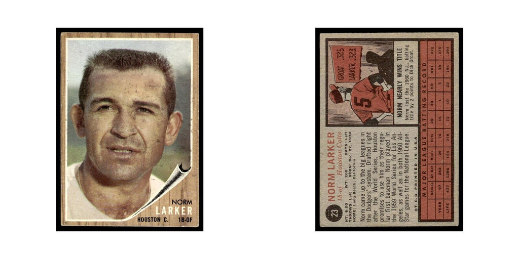 Norm Larker 1962 Topps #23 Houston Colt .45s Baseball Card VG