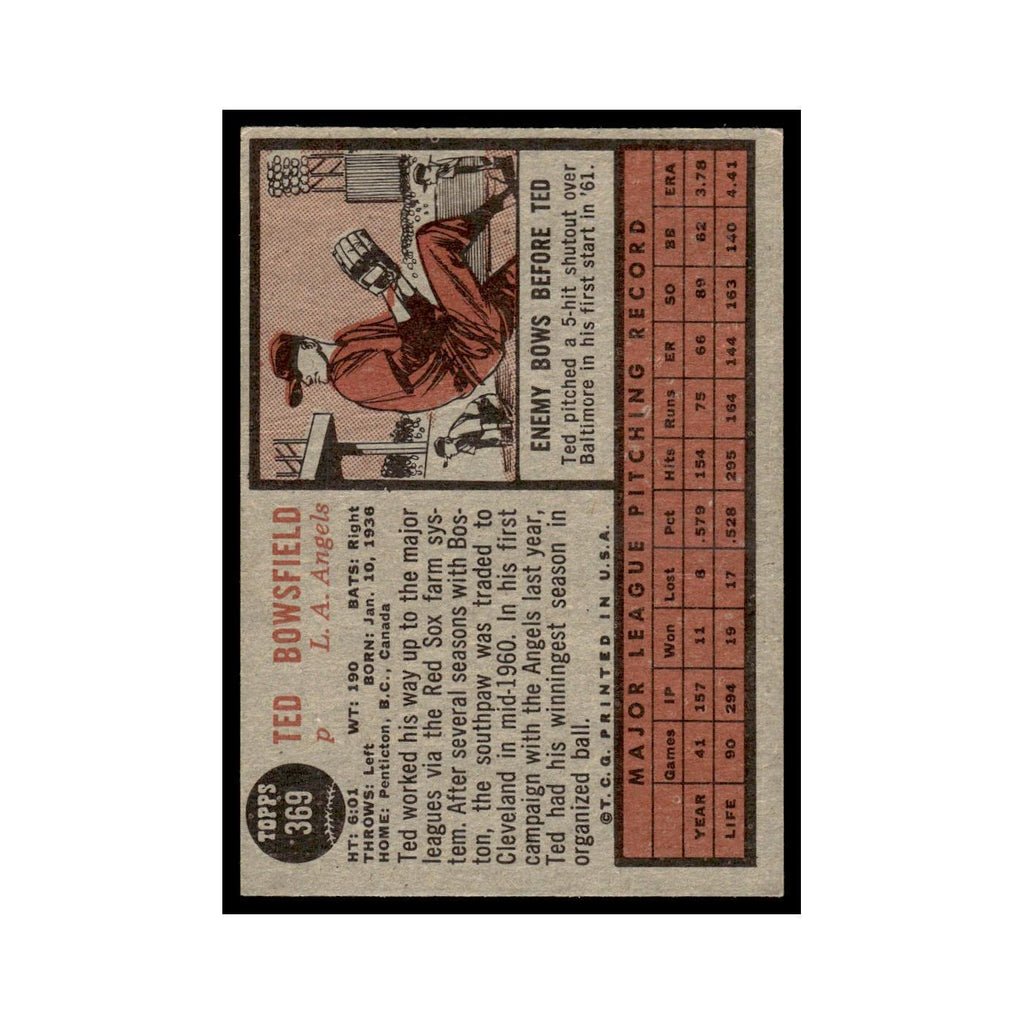 Ted Bowsfield 1962 Topps #369 Los Angeles Angels Baseball Card VG