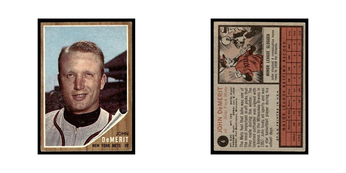 John DeMerit 1962 Topps #4 New York Mets Baseball Card VG