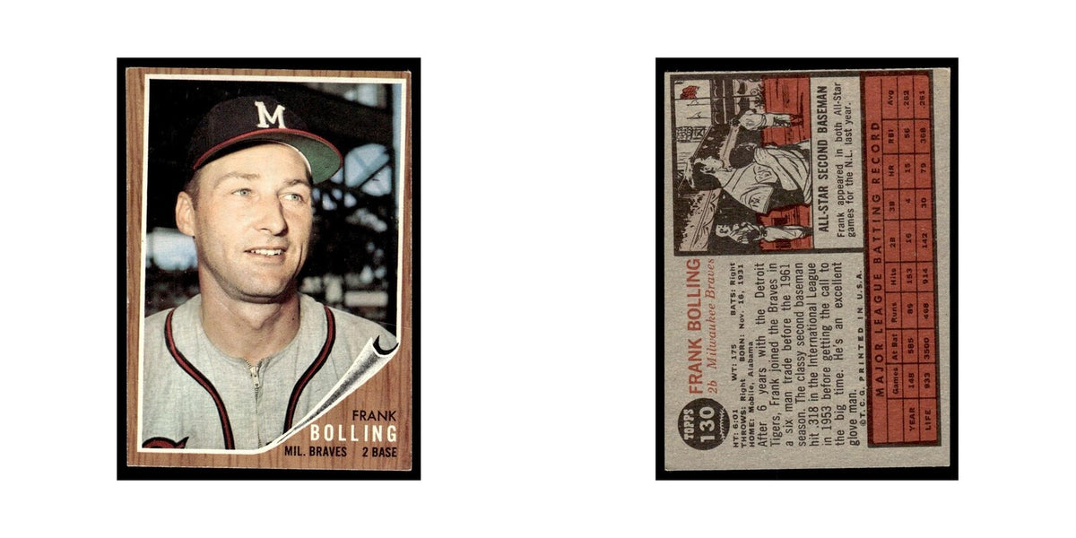 Frank Bolling 1962 Topps #130 Milwaukee Braves Baseball Card VG