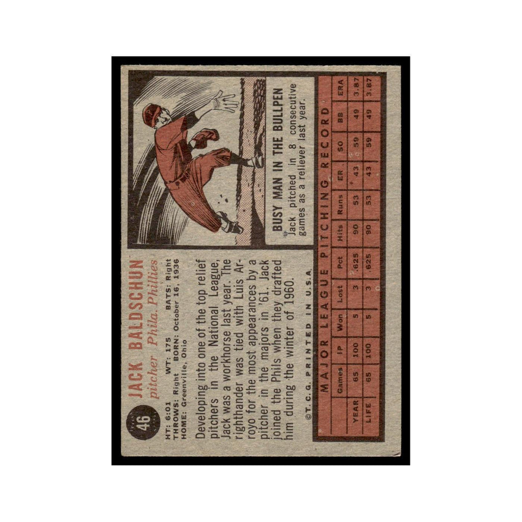 Jack Baldschun 1962 Topps #46 Philadelphia Phillies Baseball Card VG