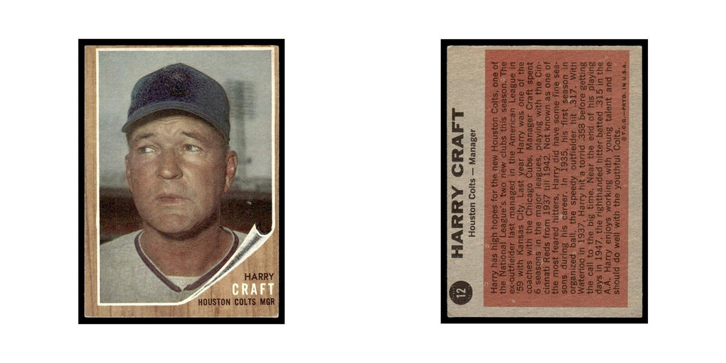 Harry Craft 1962 Topps #12 Houston Colt .45s Baseball Card VG
