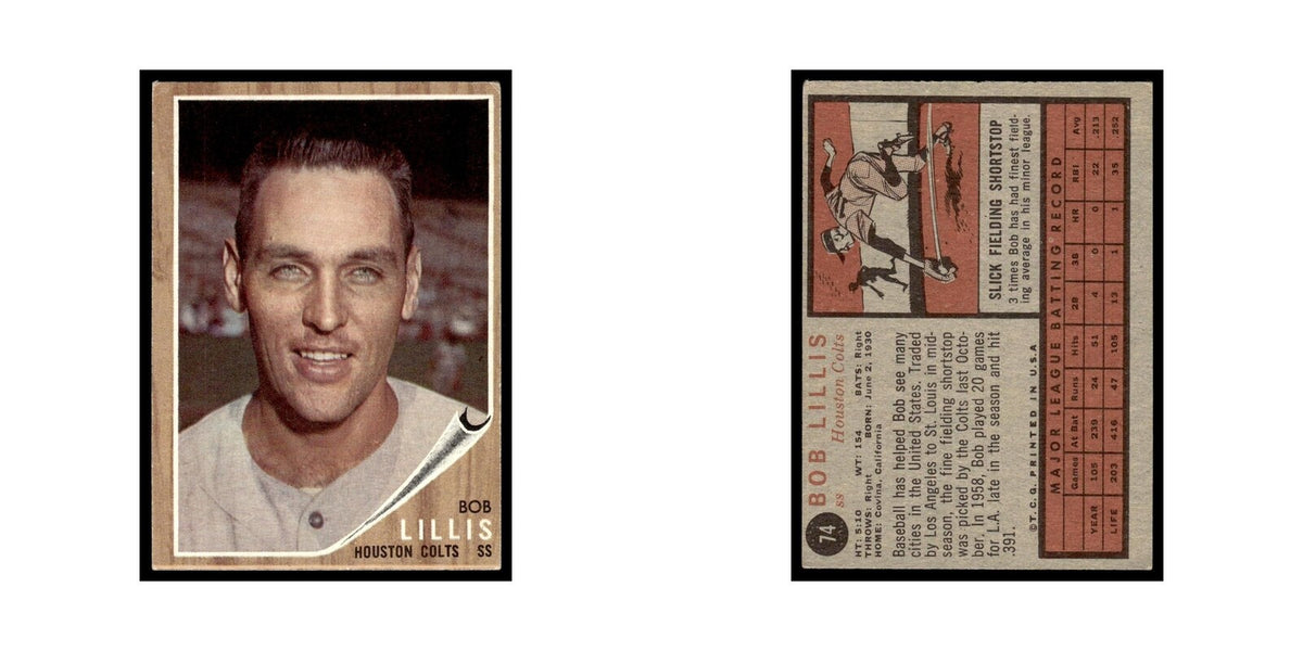 Bob Lillis 1962 Topps #74 Houston Colt .45s Baseball Card VG