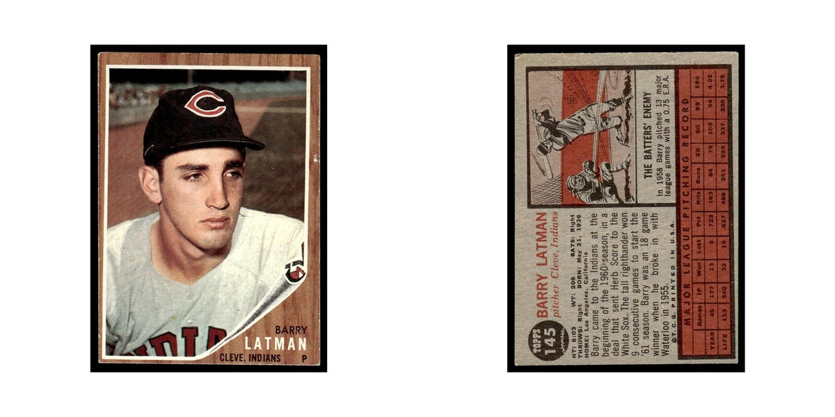 Barry Latman 1962 Topps #145 Cleveland Indians Baseball Card VG
