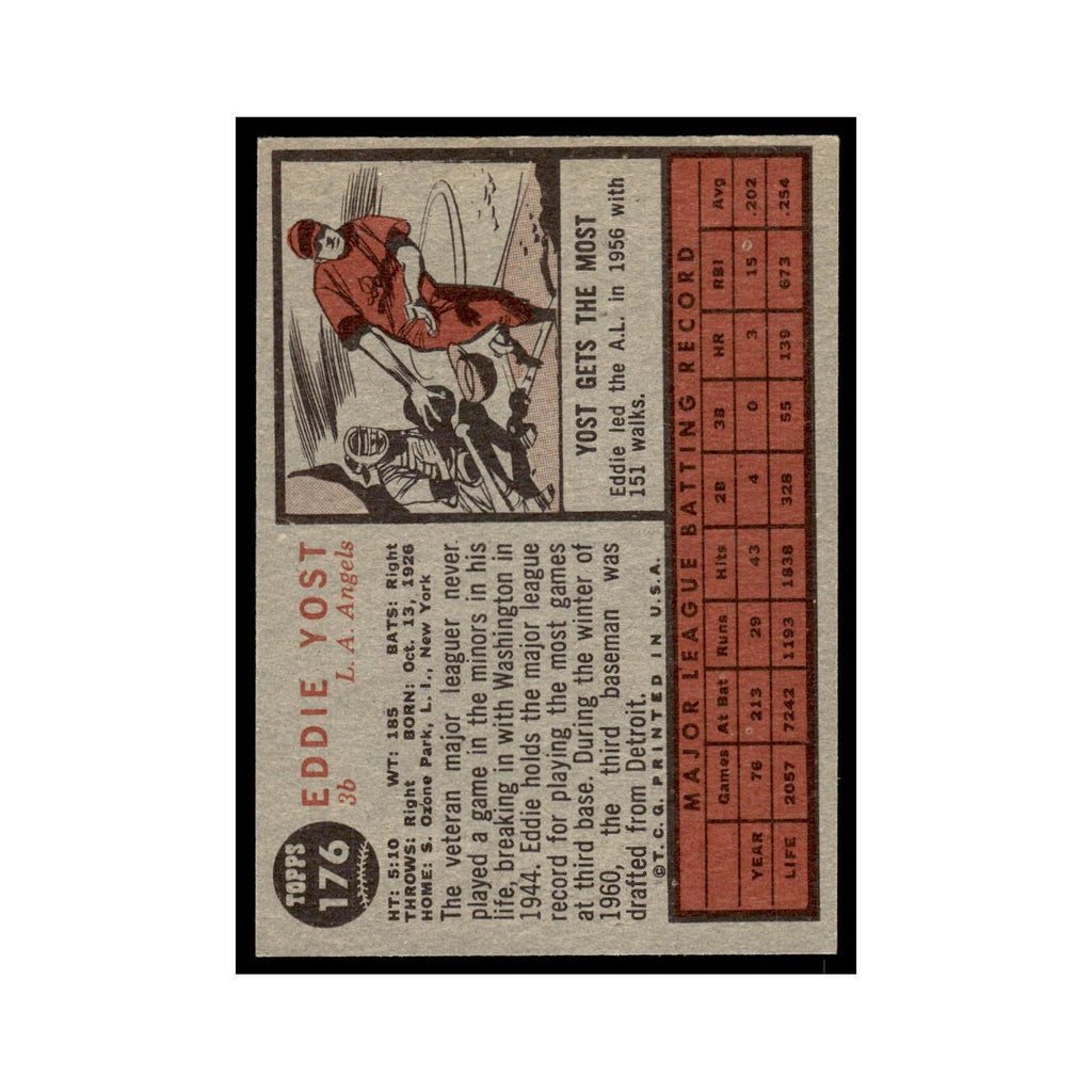 Eddie Yost 1962 Topps #176 Los Angeles Angels Baseball Card VG