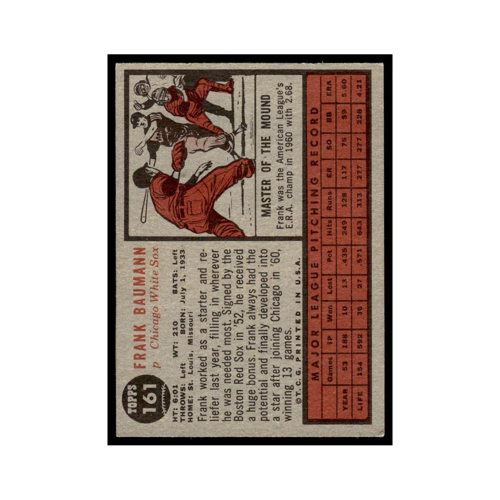 Frank Baumann 1962 Topps #161 Chicago White Sox Baseball Card VG