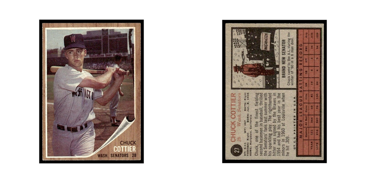 Chuck Cottier 1962 Topps #27 Washington Senators Baseball Card VG