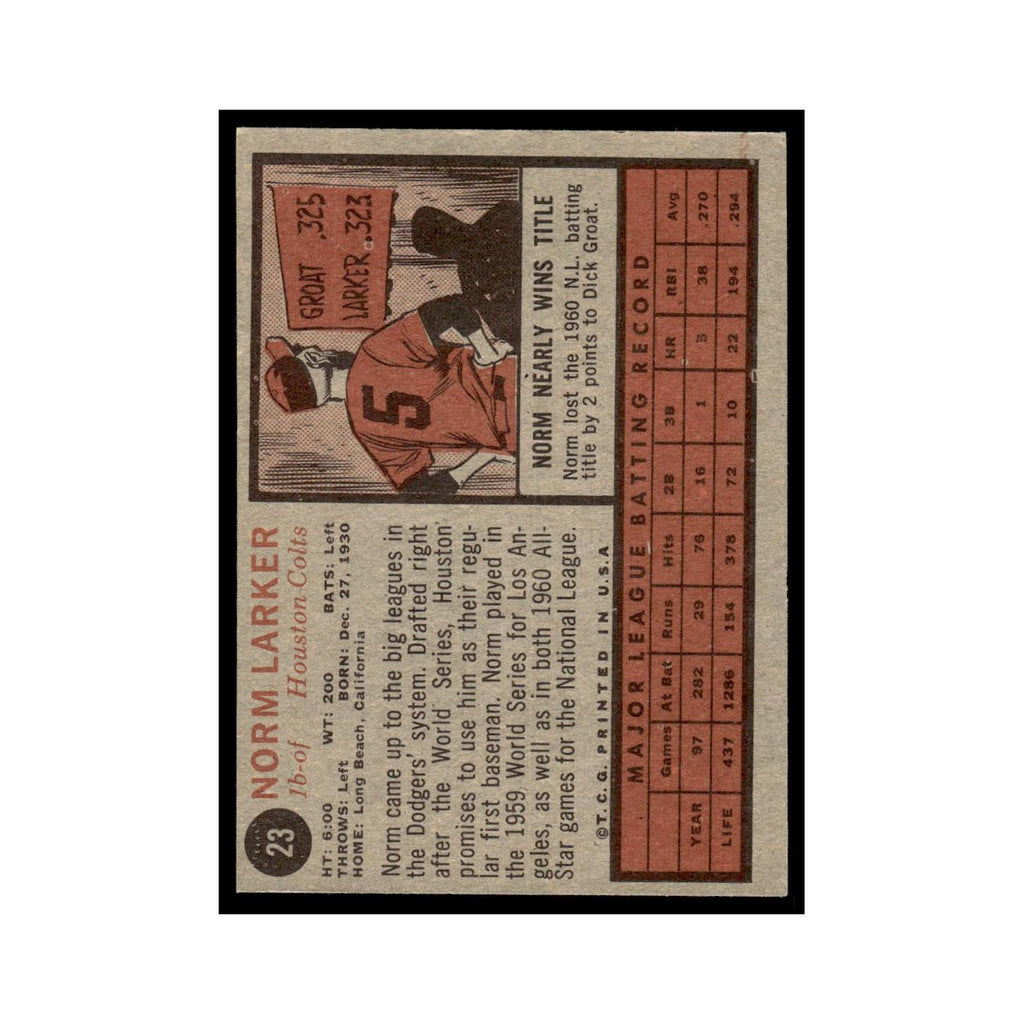 Norm Larker 1962 Topps #23 Houston Colt .45s Baseball Card VG
