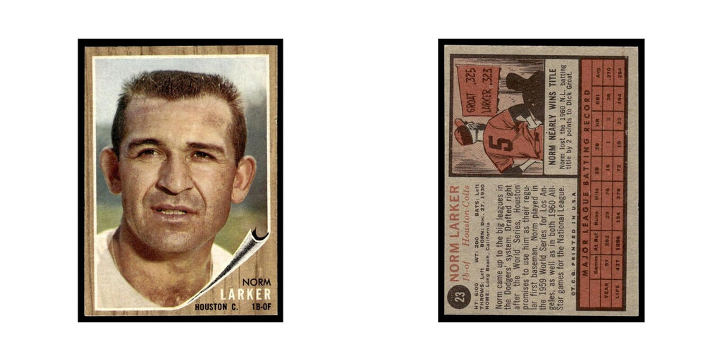 Norm Larker 1962 Topps #23 Houston Colt .45s Baseball Card VG