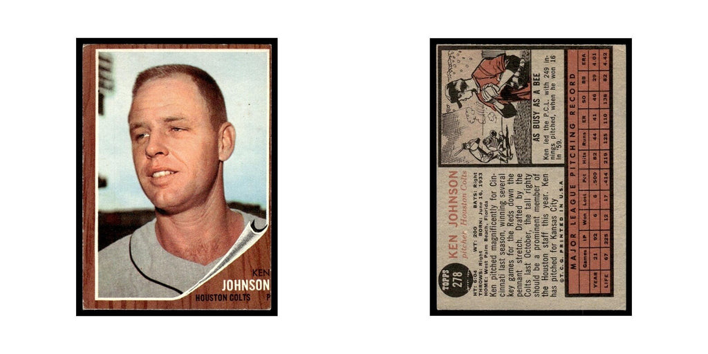 Ken Johnson 1962 Topps #278 Houston Colt .45s Baseball Card VG