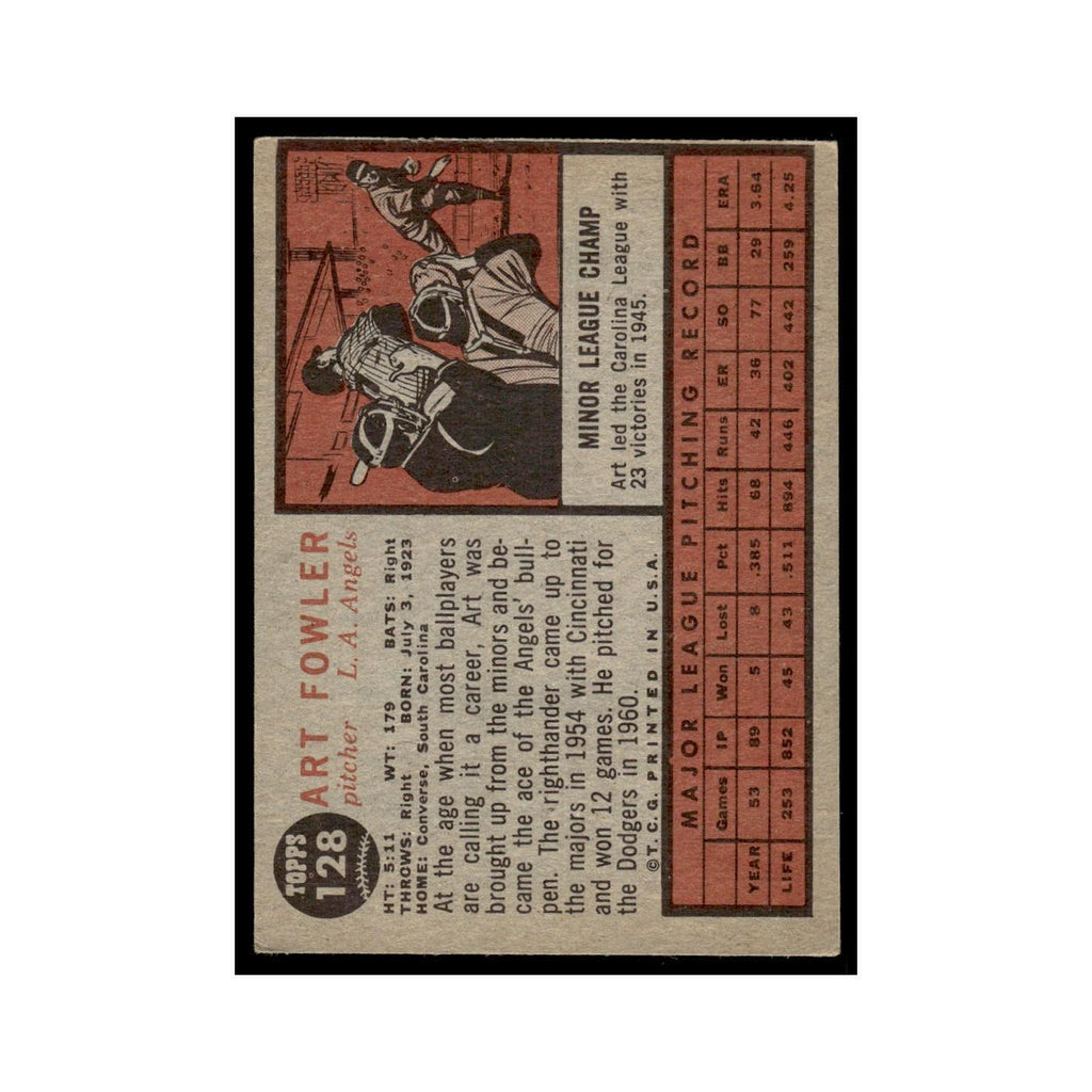 Art Fowler 1962 Topps #128 Los Angeles Angels Baseball Card VG