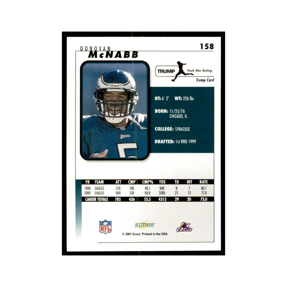 Donovan McNabb 2001 Score #158 Football Cards Football Card NM