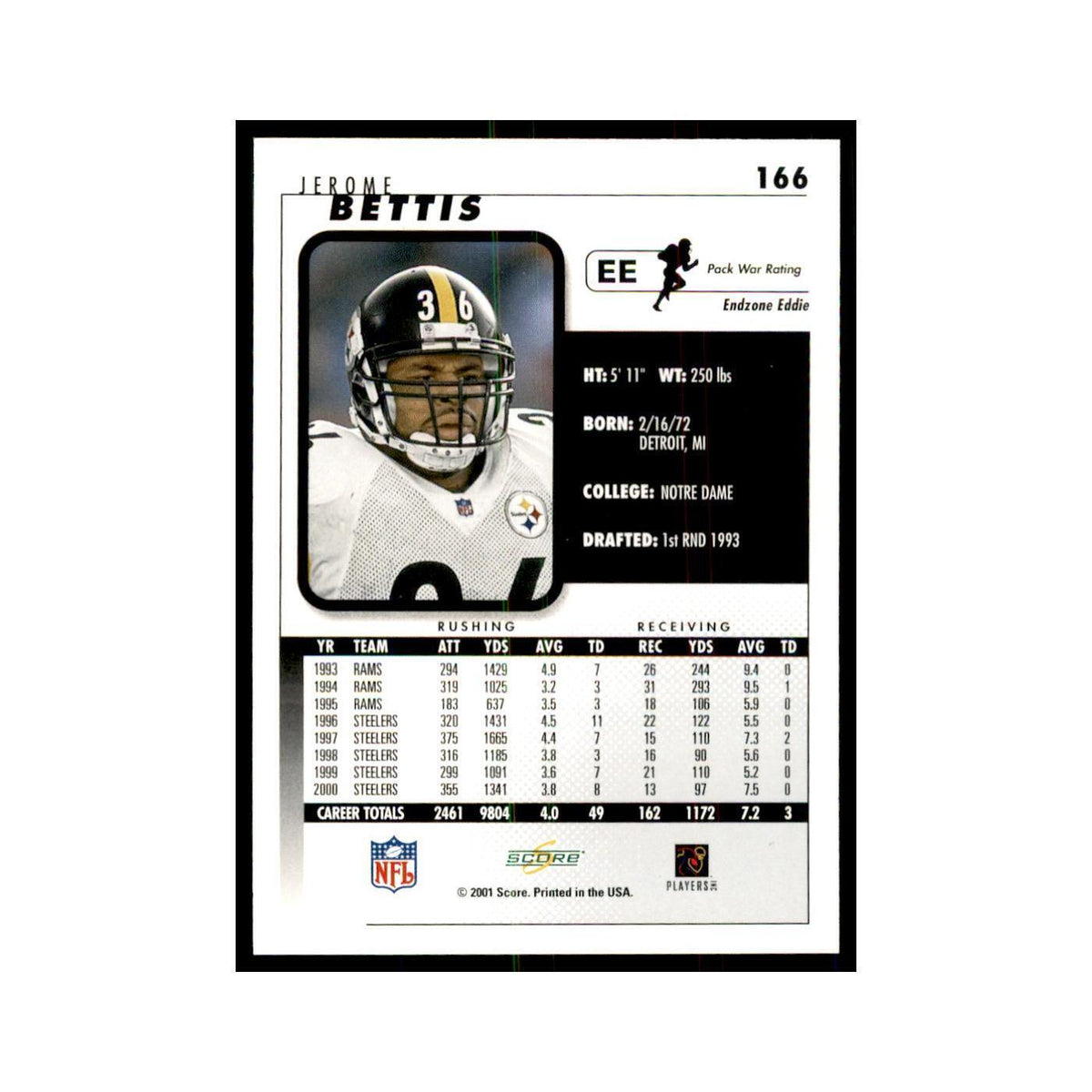 Jerome Bettis 2001 Score #166 Football Card NM