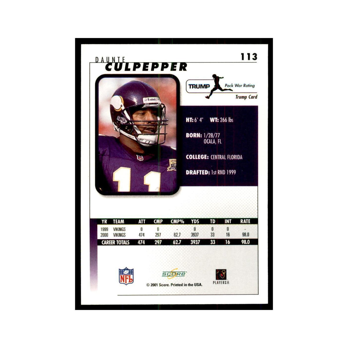 Daunte Culpepper 2001 Score #113 Football Cards Football Card NM