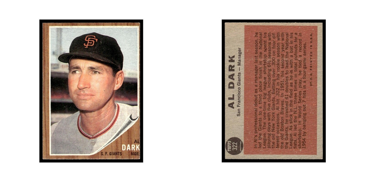 Al Dark 1962 Topps #322 San Francisco Giants Baseball Card VG