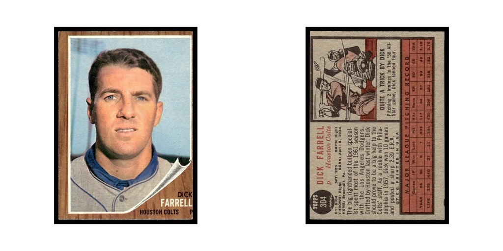 Dick Farrell 1962 Topps #304 Houston Colt .45s Baseball Card VG