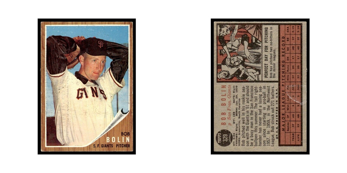 Bob Bolin 1962 Topps #329 San Francisco Giants Baseball Card VG