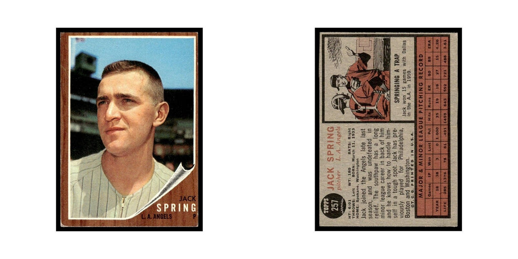 Jack Spring 1962 Topps #257 Los Angeles Angels Baseball Card VG