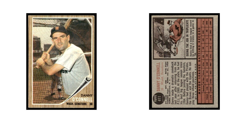 Danny O'Connell 1962 Topps #411 Washington Senators Baseball Card VG