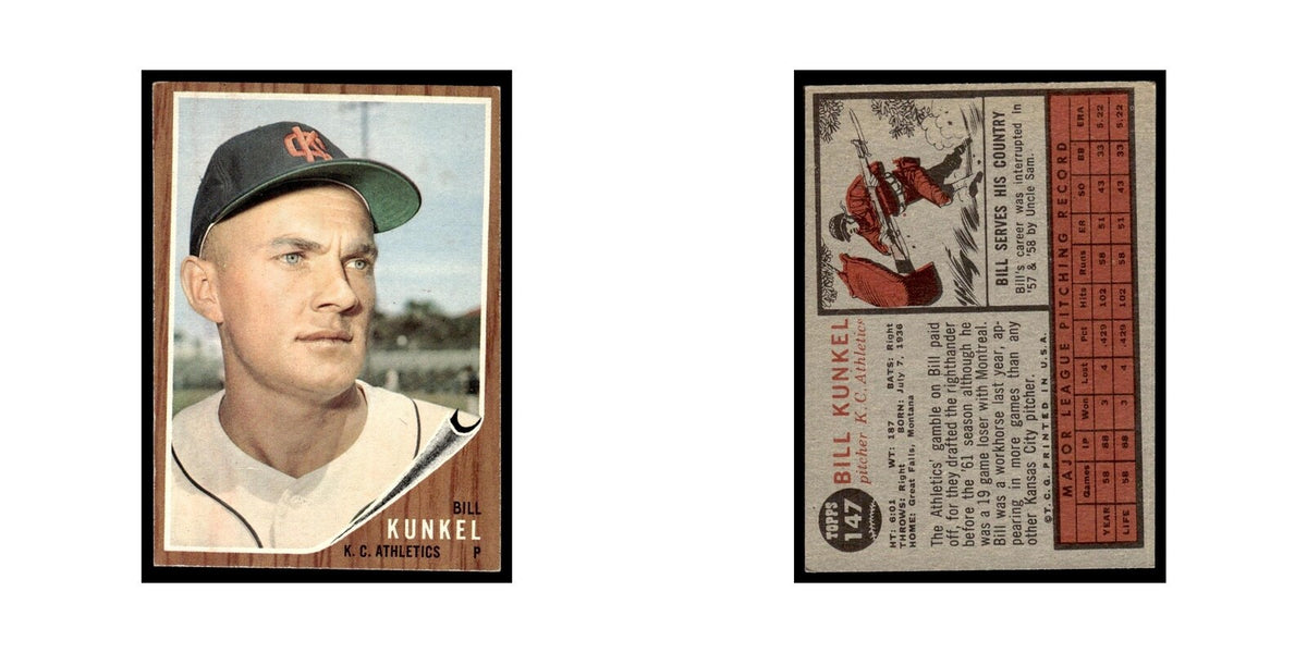 Bill Kunkel 1962 Topps #147 Kansas City Athletics Baseball Card VG