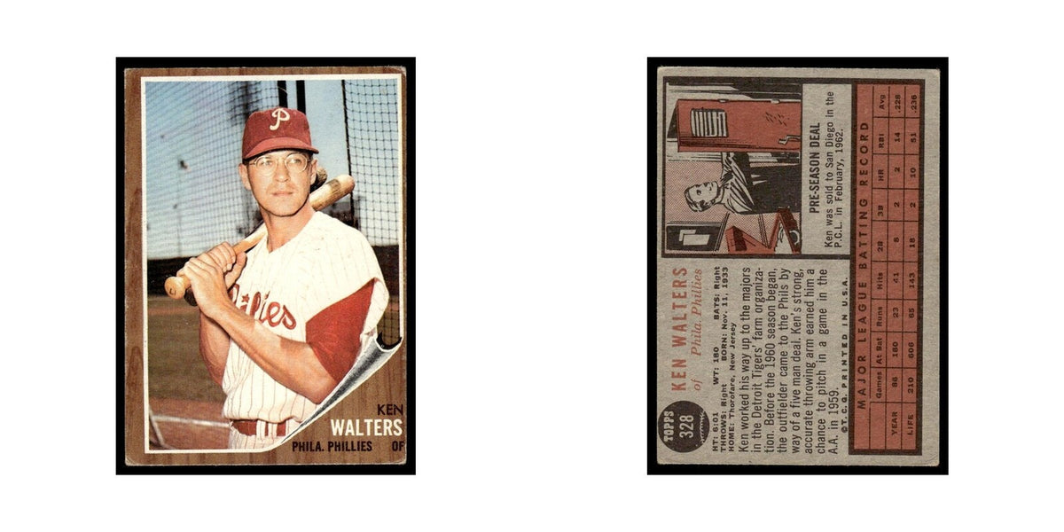 Ken Walters 1962 Topps #328 Philadelphia Phillies Baseball Card VG