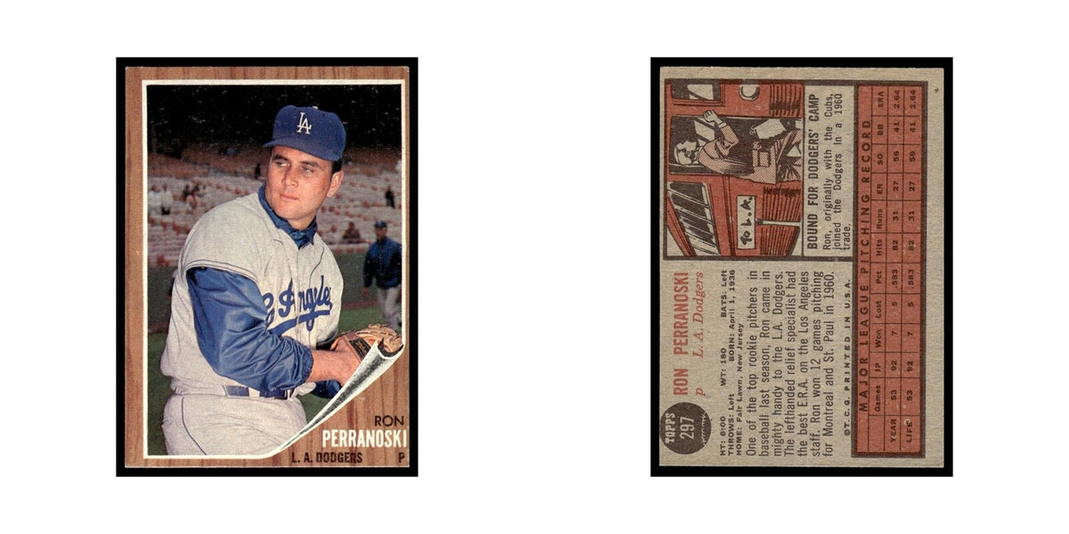 Ron Perranoski 1962 Topps #297 Los Angeles Dodgers Baseball Card VG