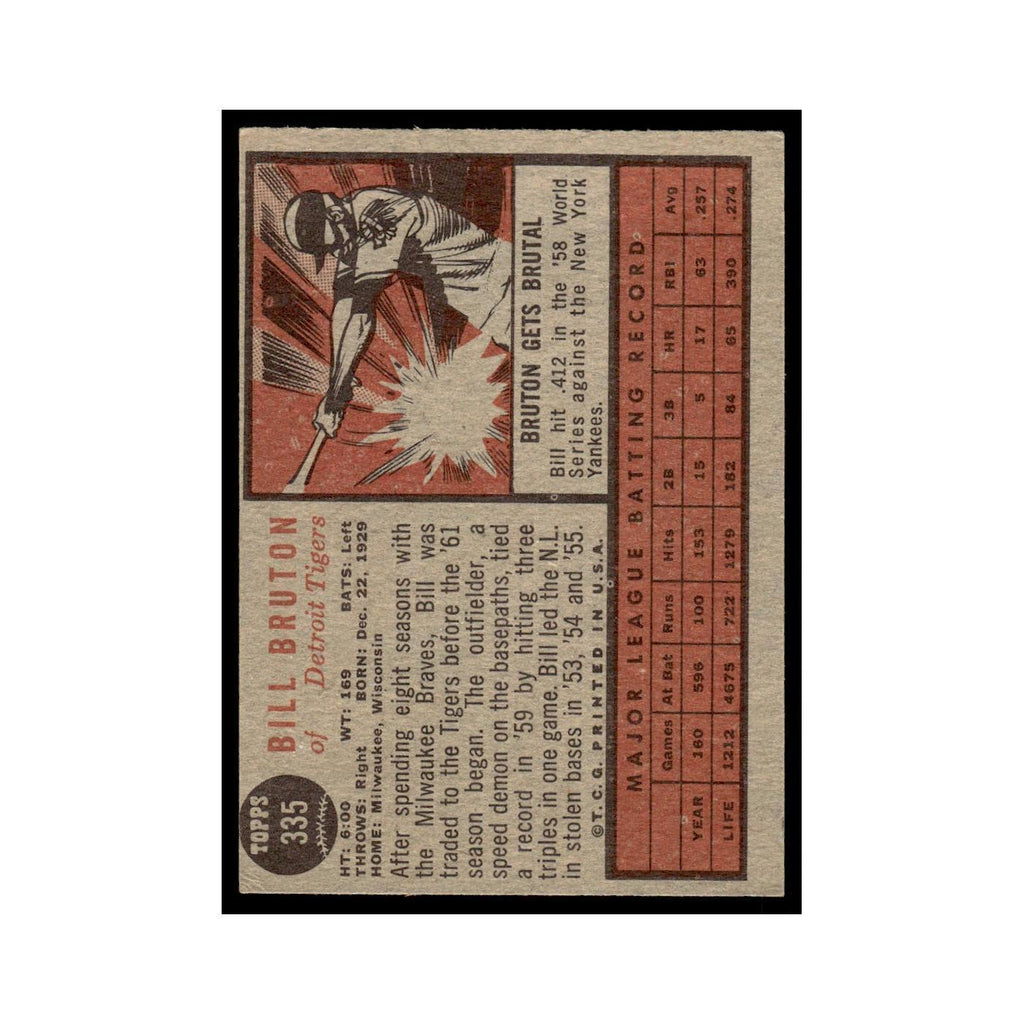 Bill Bruton 1962 Topps #335 Detroit Tigers Baseball Card VG