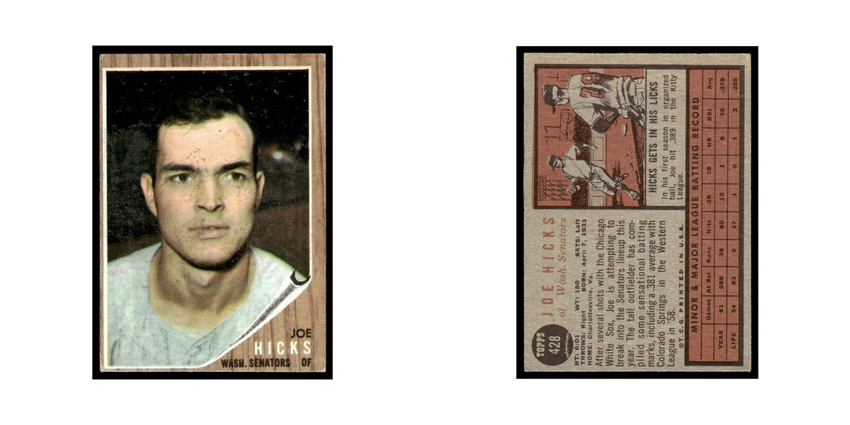 Joe Hicks 1962 Topps #428 Washington Senators Baseball Card VG