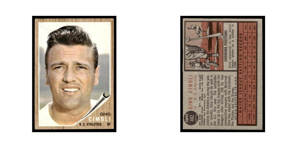 Gino Cimoli 1962 Topps #402 Kansas City Athletics Baseball Card VG