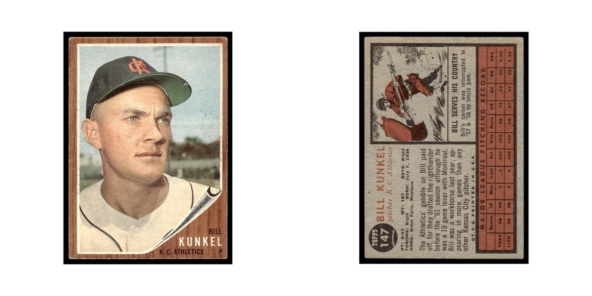 Bill Kunkel 1962 Topps #147 Kansas City Athletics Baseball Card VG