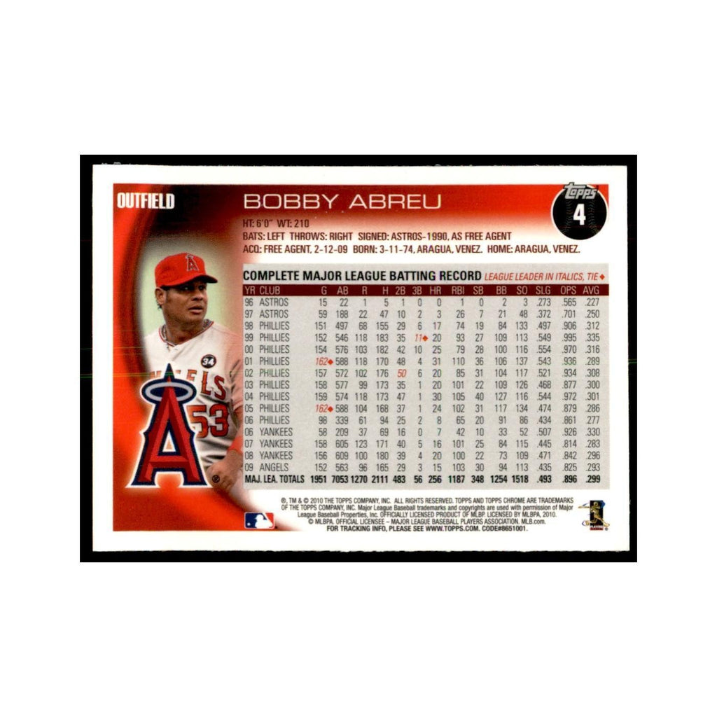 Bobby Abreu 2010 Topps Chrome #4 Baseball Cards Baseball Card NM