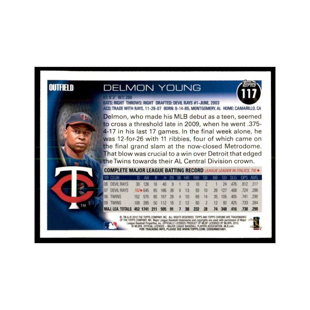 Delmon Young 2010 Topps Chrome #117 Baseball Cards Baseball Card NM