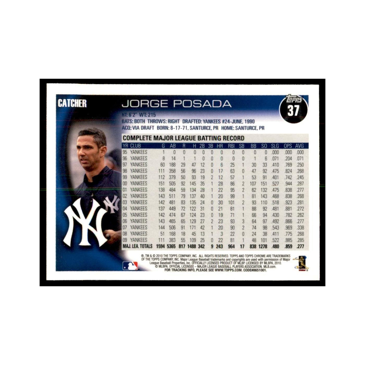 Jorge Posada 2010 Topps Chrome #37 Baseball Cards Baseball Card NM