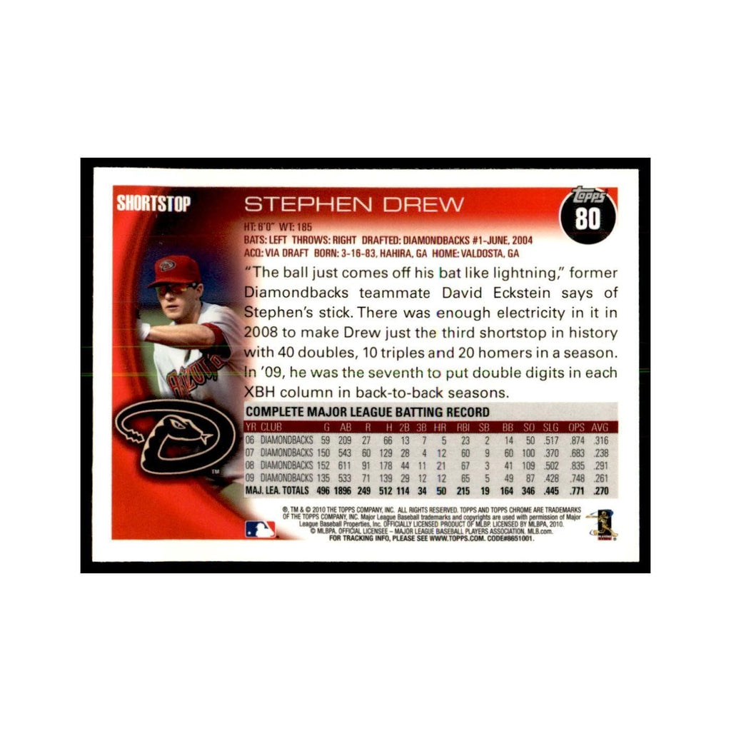 Stephen Drew 2010 Topps Chrome #80 Baseball Cards Baseball Card NM