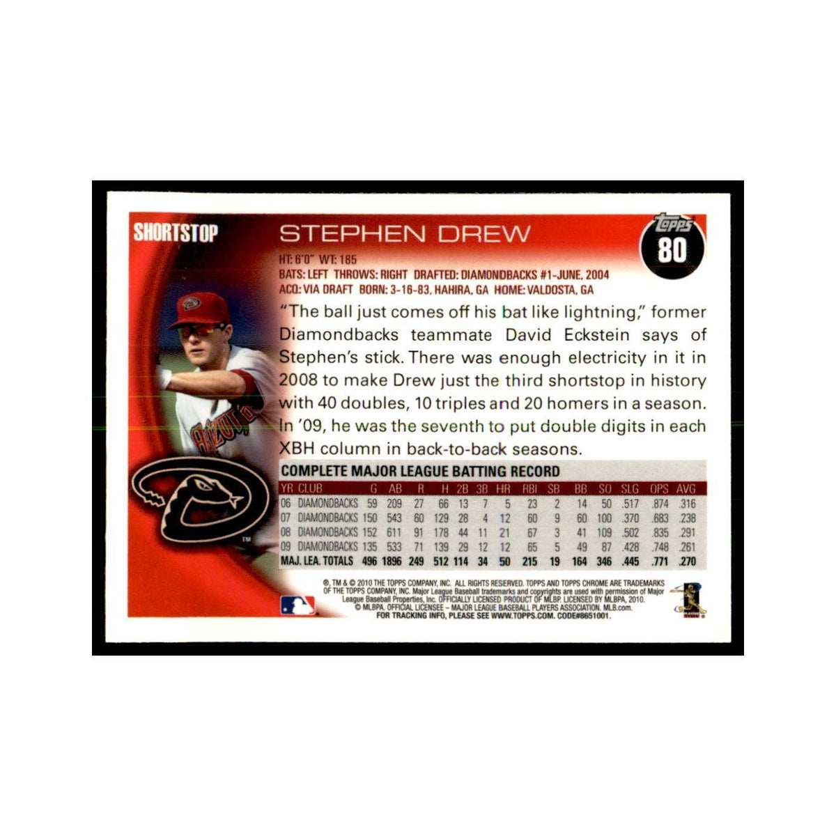 Stephen Drew 2010 Topps Chrome #80 Baseball Cards Baseball Card NM