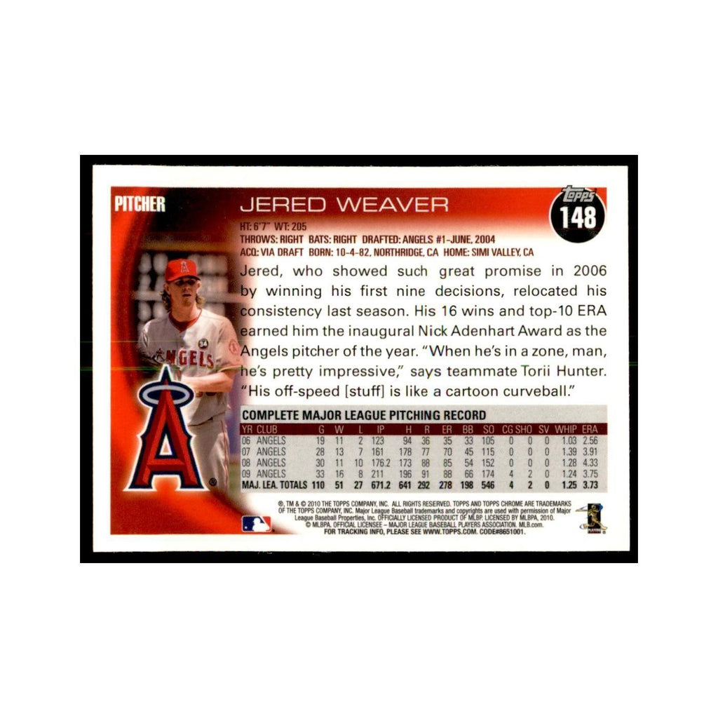 Jered Weaver 2010 Topps Chrome #148 Baseball Cards Baseball Card NM