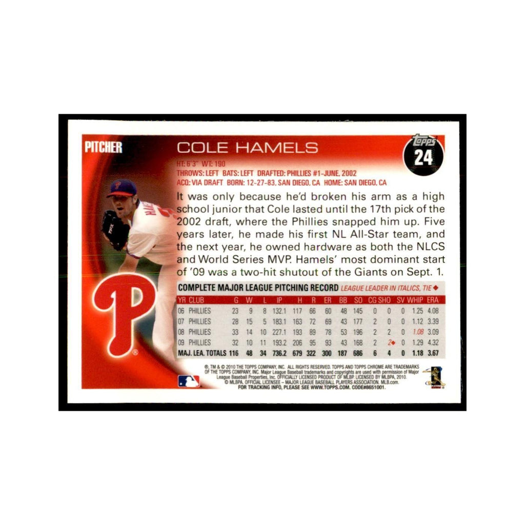 Cole Hamels 2010 Topps Chrome #24 Baseball Cards Baseball Card NM