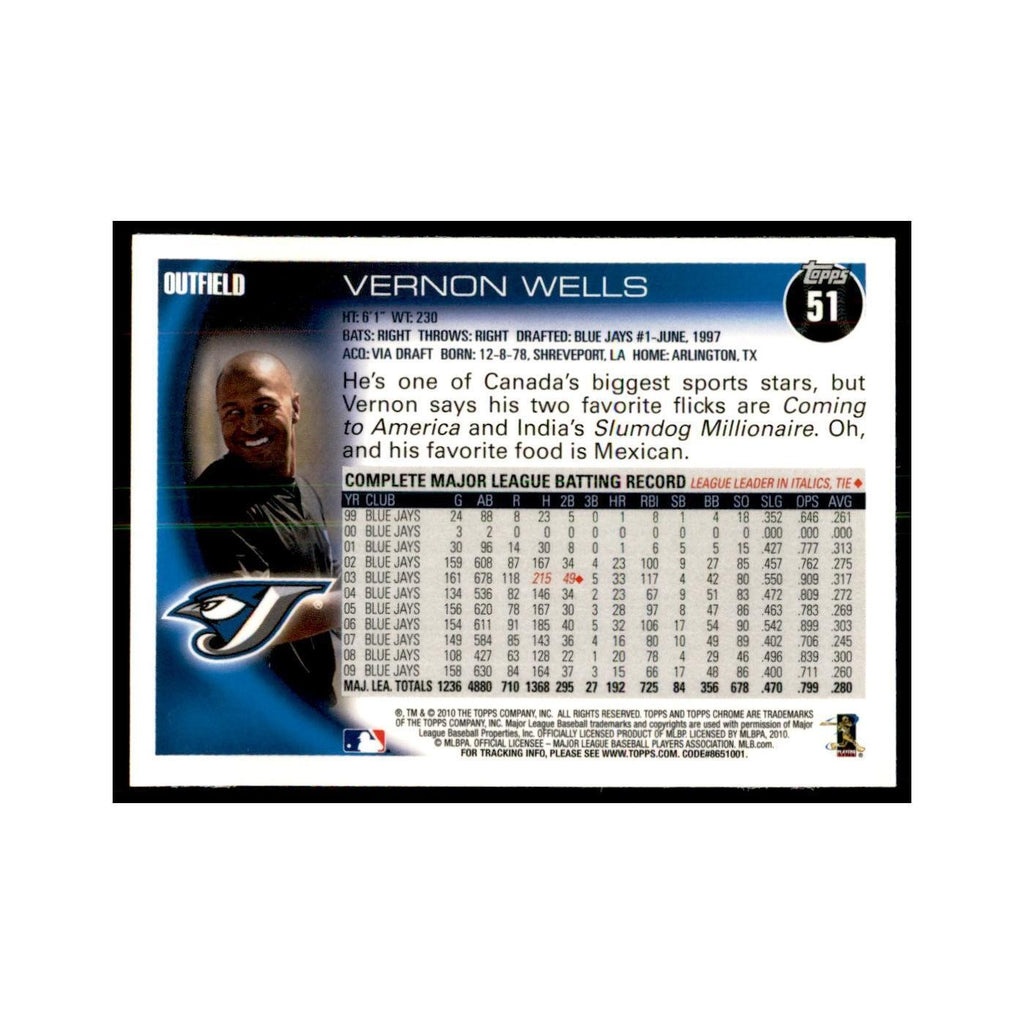 Vernon Wells 2010 Topps Chrome #51 Baseball Cards Baseball Card NM