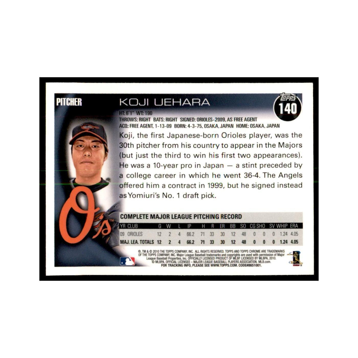 Koji Uehara 2010 Topps Chrome #140 Baseball Cards Baseball Card NM