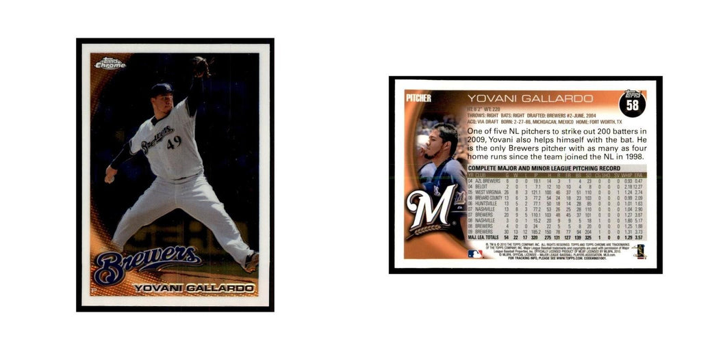 Yovani Gallardo 2010 Topps Chrome #58 Baseball Cards Baseball Card NM